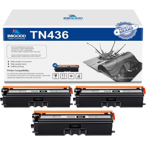 3-Pack TN436 Black Toner Cartridge Replacement for Brother 7,000 Pages with HL-L8260CDW L8360CDW L8360CDWT L9310CDW L9310CDWT L9310CDWTT DCP-L8410CDW MFC-L8610CDW L8690CDW L8900CDW L9570CDWT Printer