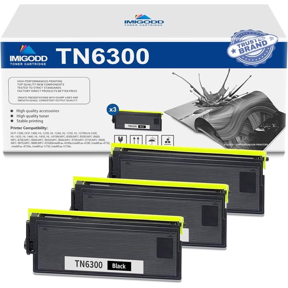 3-Pack TN6300 Black Toner Cartridge Replacement for Brother High Capacity 5,000 pages with DCP-1200 1400 HL-1230 1240 1250 1270N 1430 1435 1440 1450 1470N MFC-8300 8500 8600 8700 9600 9650 9660 Print