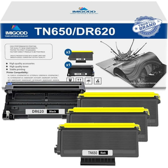 3-Pack TN650 Black Toner Cartridge & 1-Pack DR620 Black Drum Unit Replacement for Brother High Capacity with HL-5240 5250DN/DNT 5270DN 5280DW 5350DN/DNLT 5370DW/DWT 5380DN MFC-8370 8460N Printer
