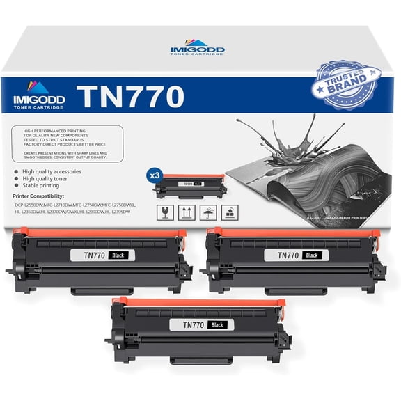 3-Pack TN770 Black Toner Cartridge Replacement for Brother High Capacity 5,000 Pages with DCP-L2550DW MFC-L2710DW L2750DW L2750DWXL HL-L2350DW L2370DW/DWXL L2390DW L2395DW Printer