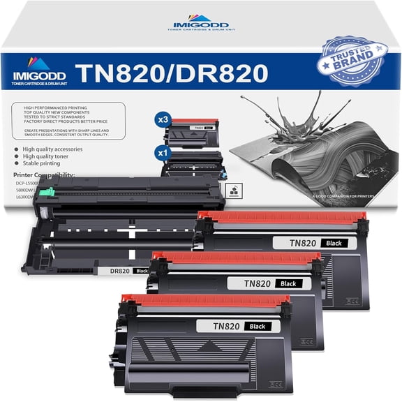 3-Pack TN820 Black Toner Cartridge & 1-Pack DR820 Black Drum Unit Replacement for Brother High Capacity with DCP-L5500DN L5600DN L5650DN MFC-L6700DW L6750DW L5700DW L5800DW L5900DW L6800DW Printer