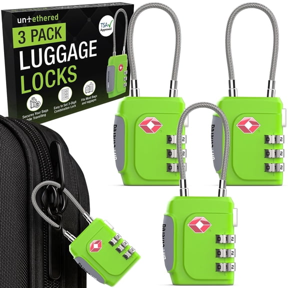 3-Pack TSA Luggage Locks (Green)
