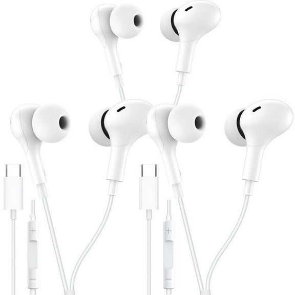 3 Pack TTech Type C Wired Headphones USB-C Earbuds Earphones Compatible with iPhone 16 Pro Max / 16 Pro / 16 Plus / for Samsung Galaxy S24/S23/S22/S21 Ultra, Google Pixel 8/7/6/6a, White