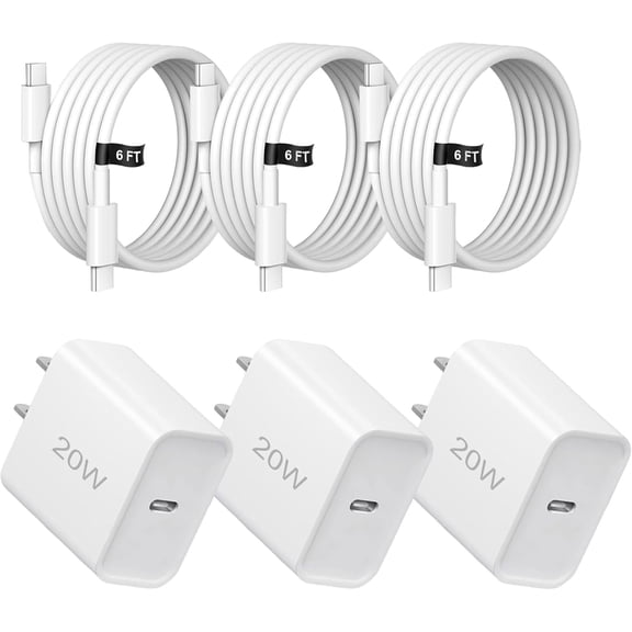 3-Pack TYPPKMM 20W USB-C Charging Block PD, Compatible with iPhone SE 3rd/2nd Gen, iPad