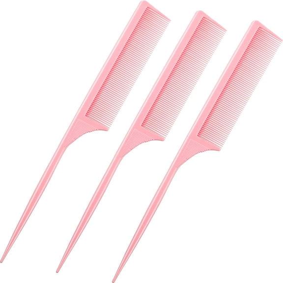3 Pack Tail Comb Carbon Fiber Rat Tail Styling Comb Heat Resistant Anti Static Teasing Comb for Back Combing Root Teasing Adding Volume Evening Styling (Pink)