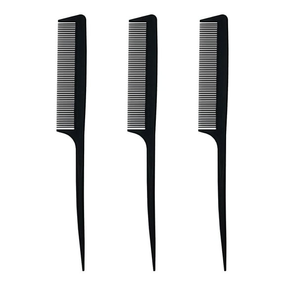 3 Pack Tail Combs Styling Comb Brush Carbon Fiber Anti Static Styling Tail Comb and Heat Resistant Tail Comb for All Hair Types,Back Combing,Root Teasing,Hair Types,Hair Styling (Black)