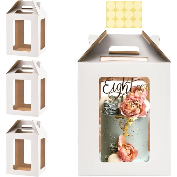 3 Pack Tall Cake Boxes for Tier Cakes,10x10x12 Inches Large Tiered Cake Carriers with Windows,8in 10in Disposable Layer Tall Baking boxes with Handle for Birthday,Wedding,Party