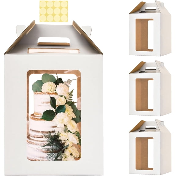 3 Pack Tall Cake Boxes for Tier Cakes,12 x12x14 Inches Large Tiered Cake Carriers with Windows,10in 12in Disposable Layer Tall Baking boxes with Handle for Birthday,Wedding,Party