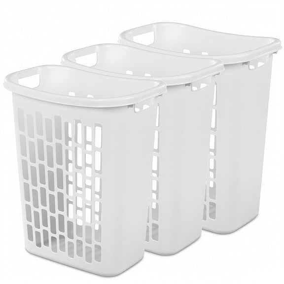 3-Pack Tall Slim Open Rectangular Plastic Laundry Hamper with Handles, White Breathable Clothes Basket for Bedroom Bathroom Laundry Room Organization