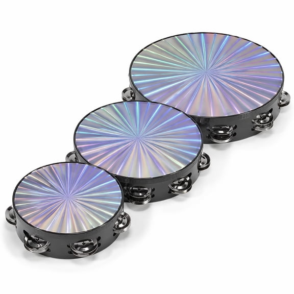 3 Pack Tambourine Hand Drum Set, 6 8 10 Inch Reflective Double Row Jingles Percussion Instrument with ABS Frame for Church Party Dance Karaoke Music Activities