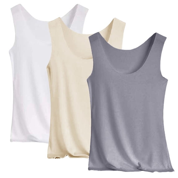3 Pack Tank Tops for Women, Soft Ribbed Scoop Neck Sleeveless Fitted Basic Summer Tops Casual Going Out Undershirt