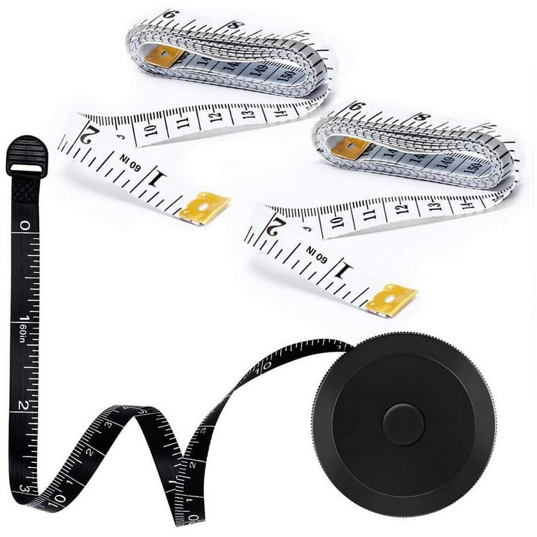 3 Pack Tape Measure Measuring Tape for Body Fabric Sewing Tailor Cloth  Knitting Craft Measurements, Retractable Black Tape Measure and White Soft  Tape