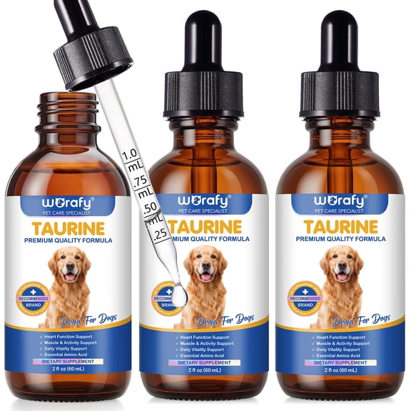 3-Pack Taurine Drops for Dogs, Liquid Taurine Supplement for Dogs Vision, Eyesight, Heart, Muscle Support, with Essential Amino Acid