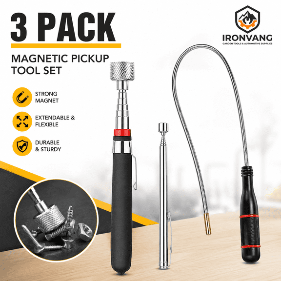 3 Pack Telescoping Magnetic Pickup Tool Set, 15LB Extendable Magnet Retriever, 24 Inch Flexible Bendable Magnet Pick Up Stick for Screws, Nuts, Bolts, Automotive Repair & Workshop