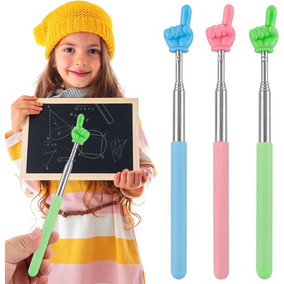 3 Pack Telescoping Pointer for Teachers Classroom - Extendable Hand Finger Pointers  Reading - Retractable Pointing Stick