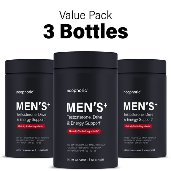 Noophoric Testosterone Booster for Men with KSM-66 Ashwagandha, Tongkat Ali & Boron, 360 Capsules (3 pack)