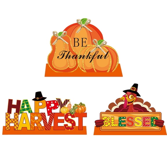 3 Pack Thanksgiving Decorations for Table, Thanksgiving Tabletop Centerpieces Turkey Pumpkin Decorative Wooden Signs Harvest Give and Thanks Party Thanksgiving Autumn Fall Table Decor