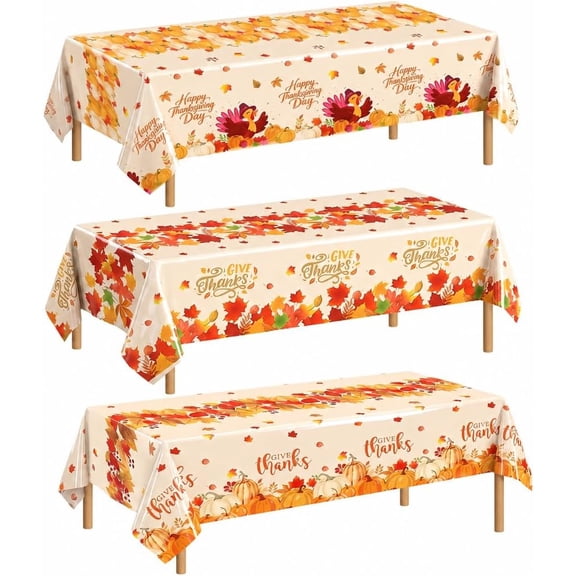 3 Pack Thanksgiving Tablecloths - Fall Table Covers 54" x 108" Waterproof Plastic Tablecloths for Thanksgiving Dinner, Friendsgiving, Harvest Festival & Autumn Party Decorations