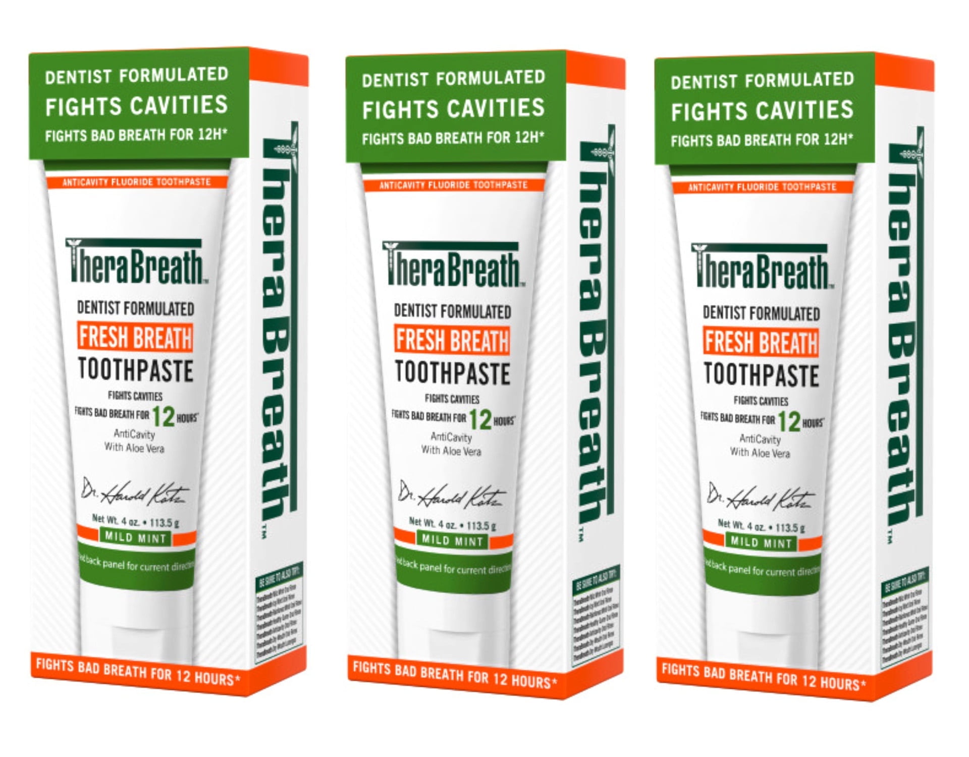 3 Pack - TheraBreath Fresh Breath Dentist Formulated Toothpaste, Mild Mint, 4 Ounce