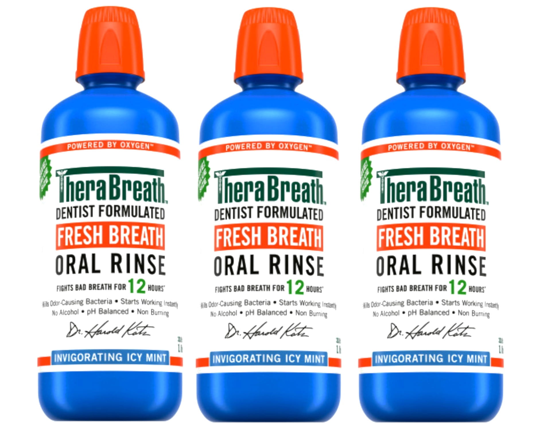 TheraBreath Fresh Breath Oral Rinse Invigorating Icy Mint Alcohol Free 33.8 fl oz (Pack of 3)