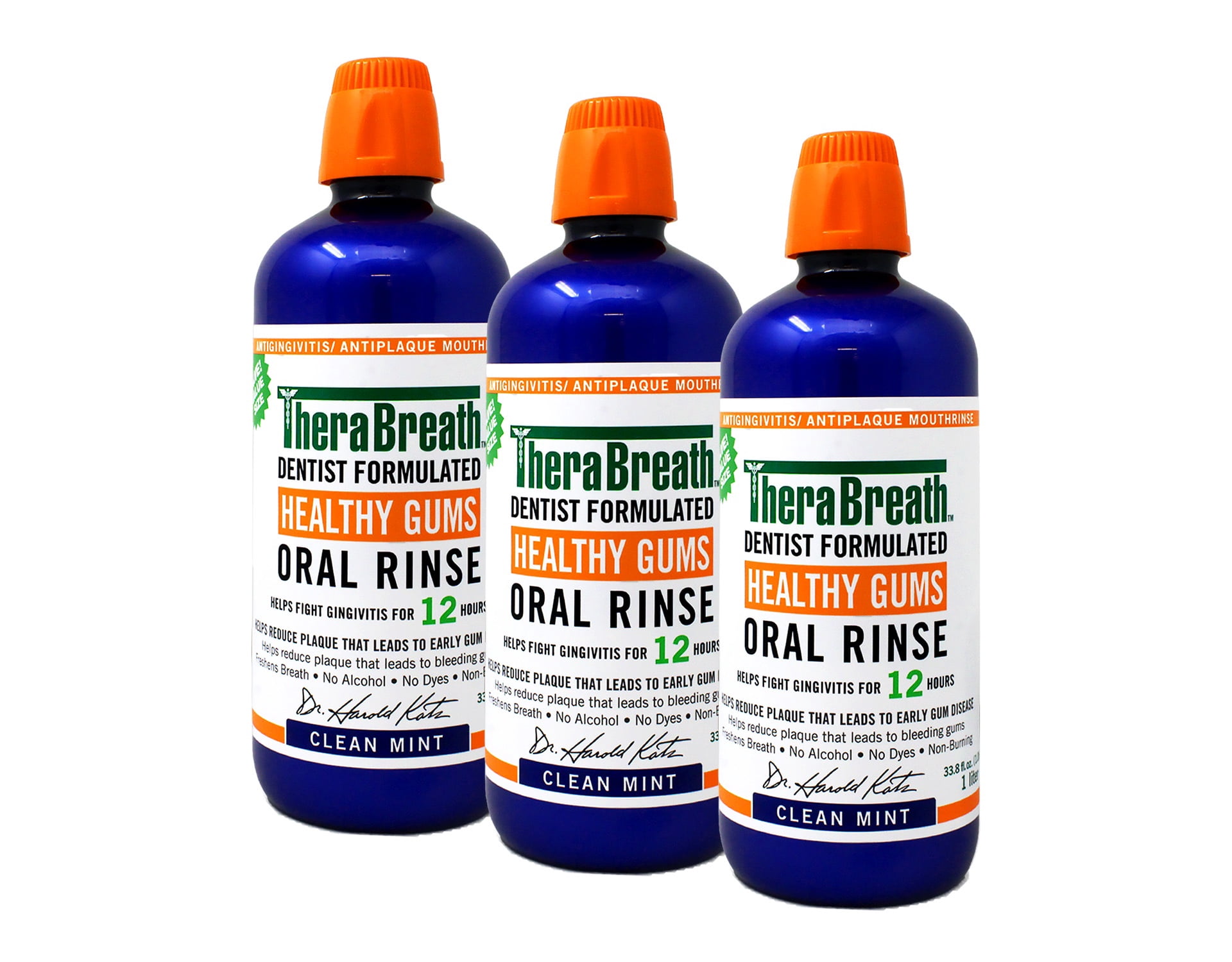 3 Pack - TheraBreath Healthy Gums Mouthwash, Clean Mint, Antigingivitis, 1 Liter (33.8 fl oz)