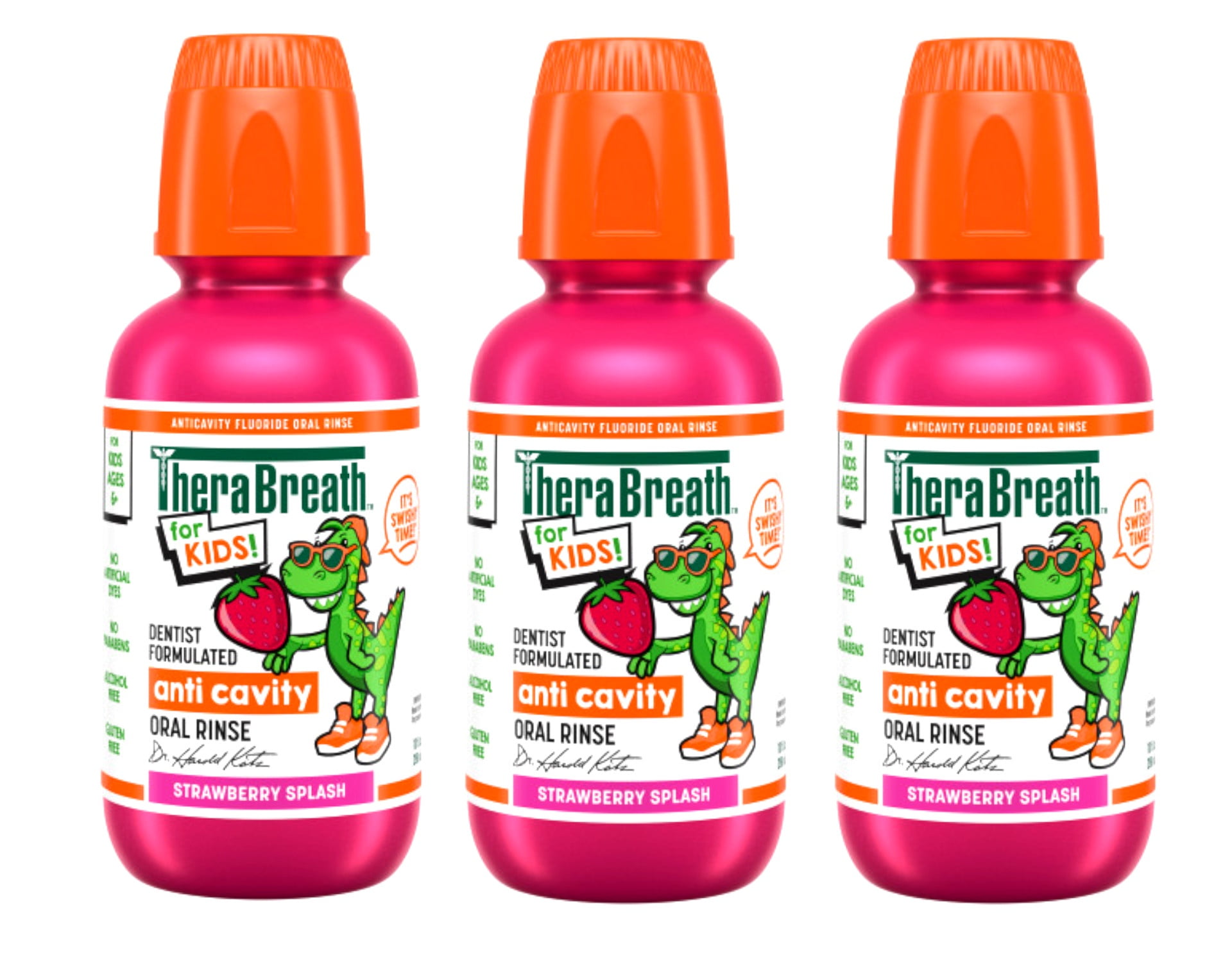 3 Pack - TheraBreath Kids Mouthwash with Fluoride, Organic Strawberry Splash, Anticavity, 10 fl oz