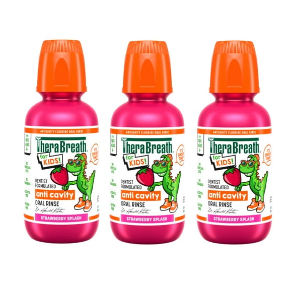 3 Pack - TheraBreath Kids Mouthwash with Fluoride, Organic Strawberry Splash, Anticavity, 10 fl oz
