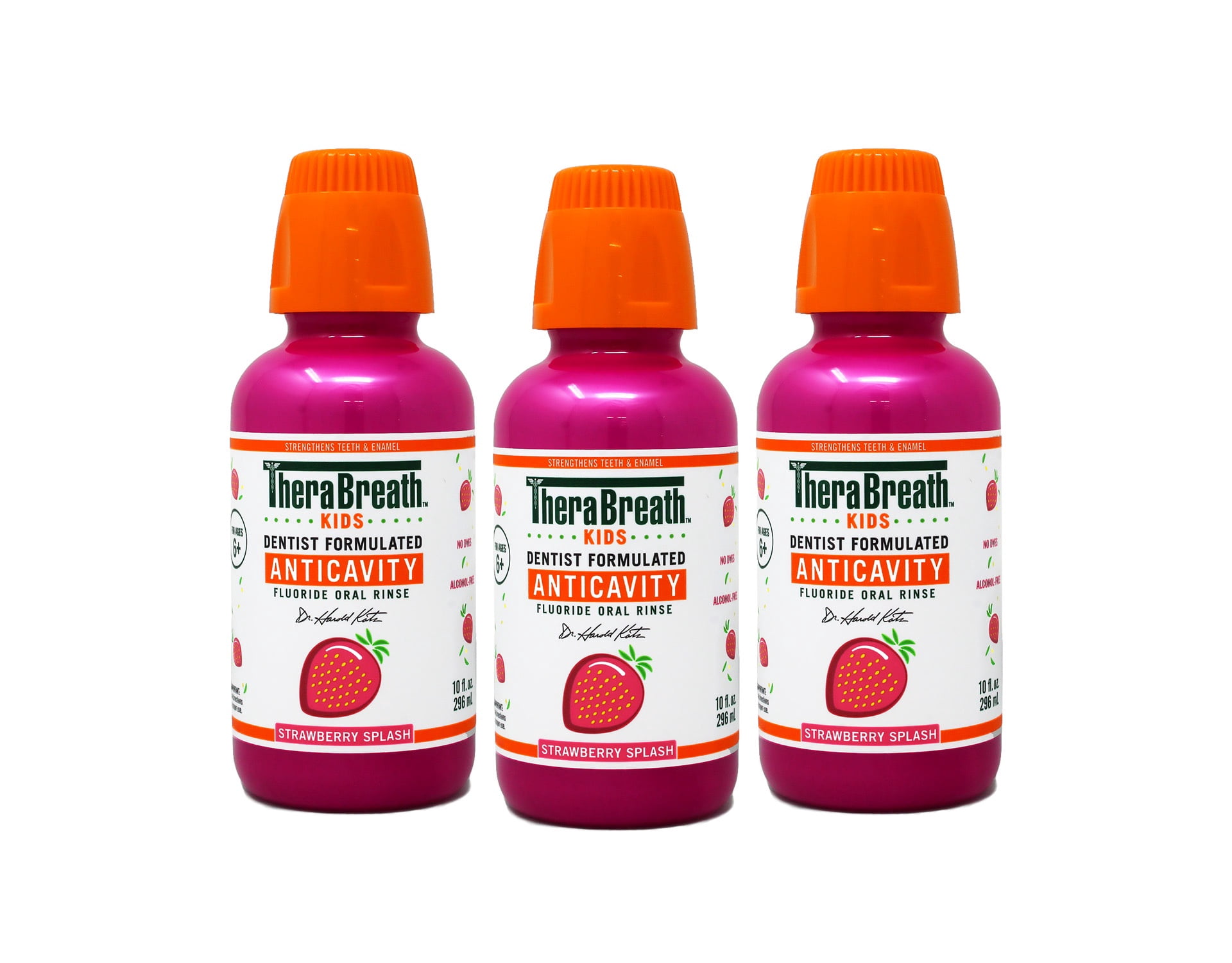 3 Pack - TheraBreath Kids Mouthwash with Fluoride, Organic Strawberry Splash, Anticavity, 10 fl oz
