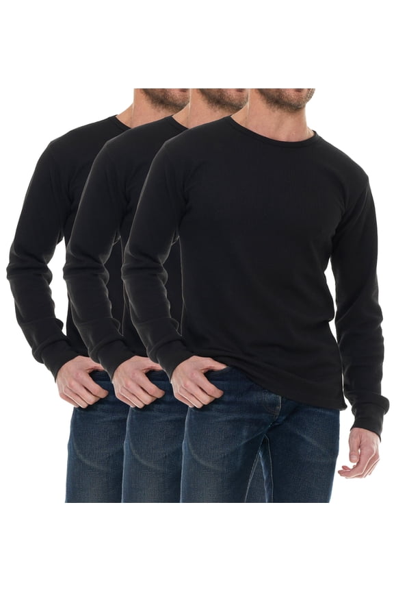 3 Pack Thermal Shirts for Men, Base Layer Tops Black Bulk Wholesale, Cotton, Solid Colors, (Medium)