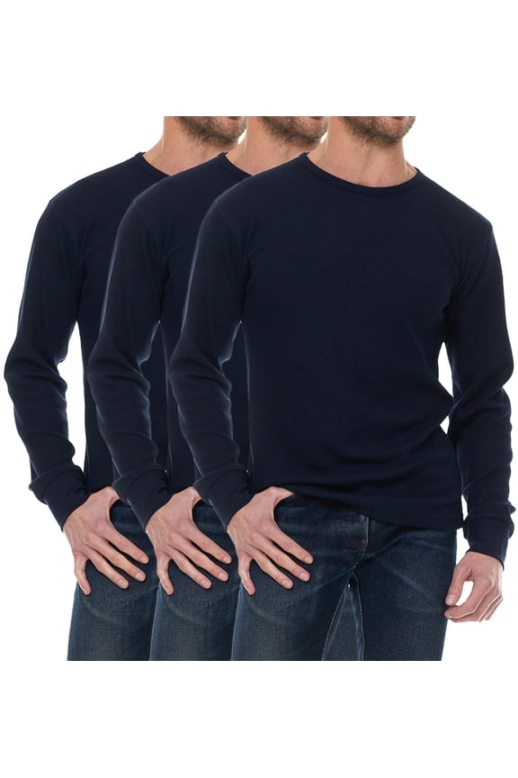 3 Pack Thermal Shirts for Men, Base Layer Tops Navy Bulk Wholesale, Cotton, Solid Colors, (2X-Large)