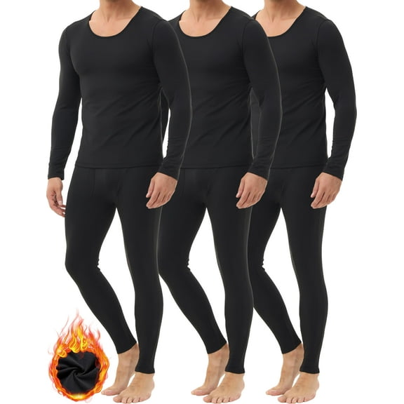 3 Pack Thermal Underwear for Men Long Johns Fleece Lined Soft and Warm Set Base Layer for Cold Weather Black-Black-Black M