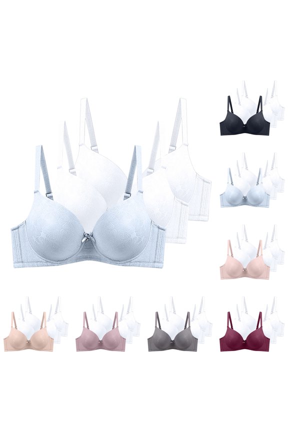 3 Pack Thin Jacquard Pattern Underwire Bras for Curvy Ladies, Effective Bust Lifting Function, Anti-Sagging Shape Retention All Day D Cup Essential | TruHer,Beige 100