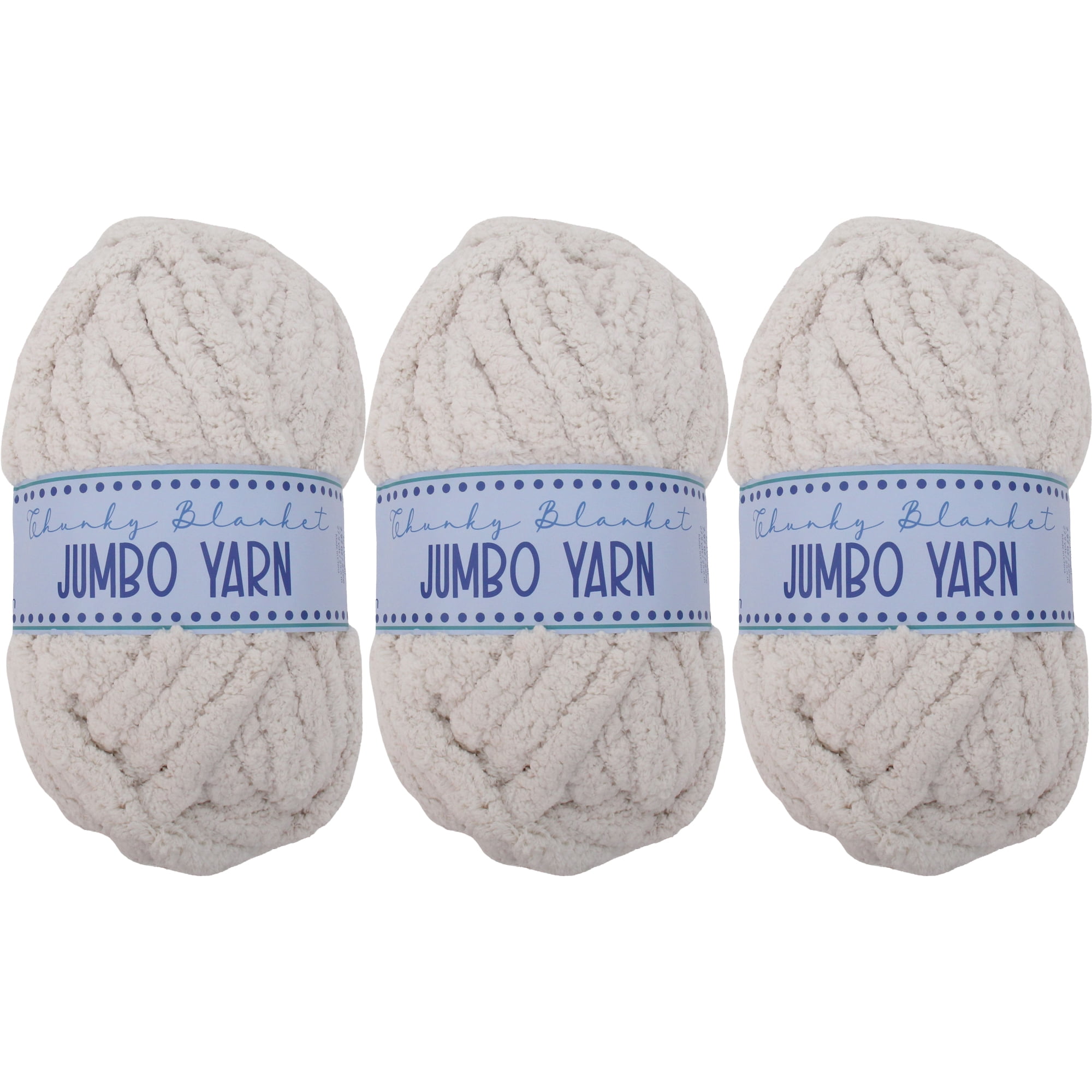 3 Pack ThreadArt Chunky Chenille Yarn for Hand Knitting – Jumbo Blanket Yarn, Soft Thick Polyester Chenille for Arm Knitting, DIY Throws, Pillows & Pet Beds – 26–27 Yards, 8 oz - Ivory