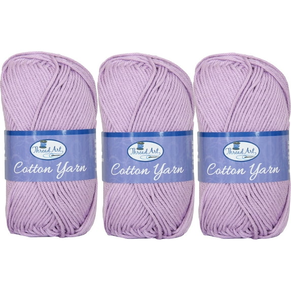 3 Pack Threadart 100% Pure Cotton Crochet Yarn | 50 gram Skeins | Worsted Medium #4 Yarn | 85 yds per Skein | 30 Colors Available | Lavender #3552