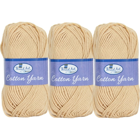 3 Pack Threadart 100% Pure Cotton Crochet Yarn | 50 gram Skeins | Worsted Medium #4 Yarn | 85 yds per Skein | 30 Colors Available | Lt. Beige #3506