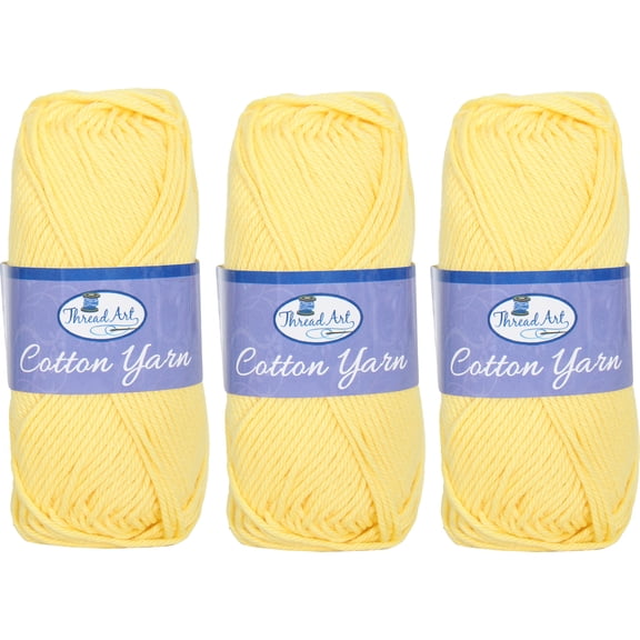 3 Pack Threadart 100% Pure Cotton Crochet Yarn | 50 gram Skeins | Worsted Medium #4 Yarn | 85 yds per Skein | 30 Colors Available | Lt. Yellow #3512