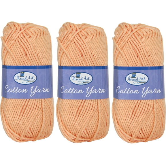 3 Pack Threadart 100% Pure Cotton Crochet Yarn | 50 gram Skeins | Worsted Medium #4 Yarn | 85 yds per Skein | 30 Colors Available | Peach #3508