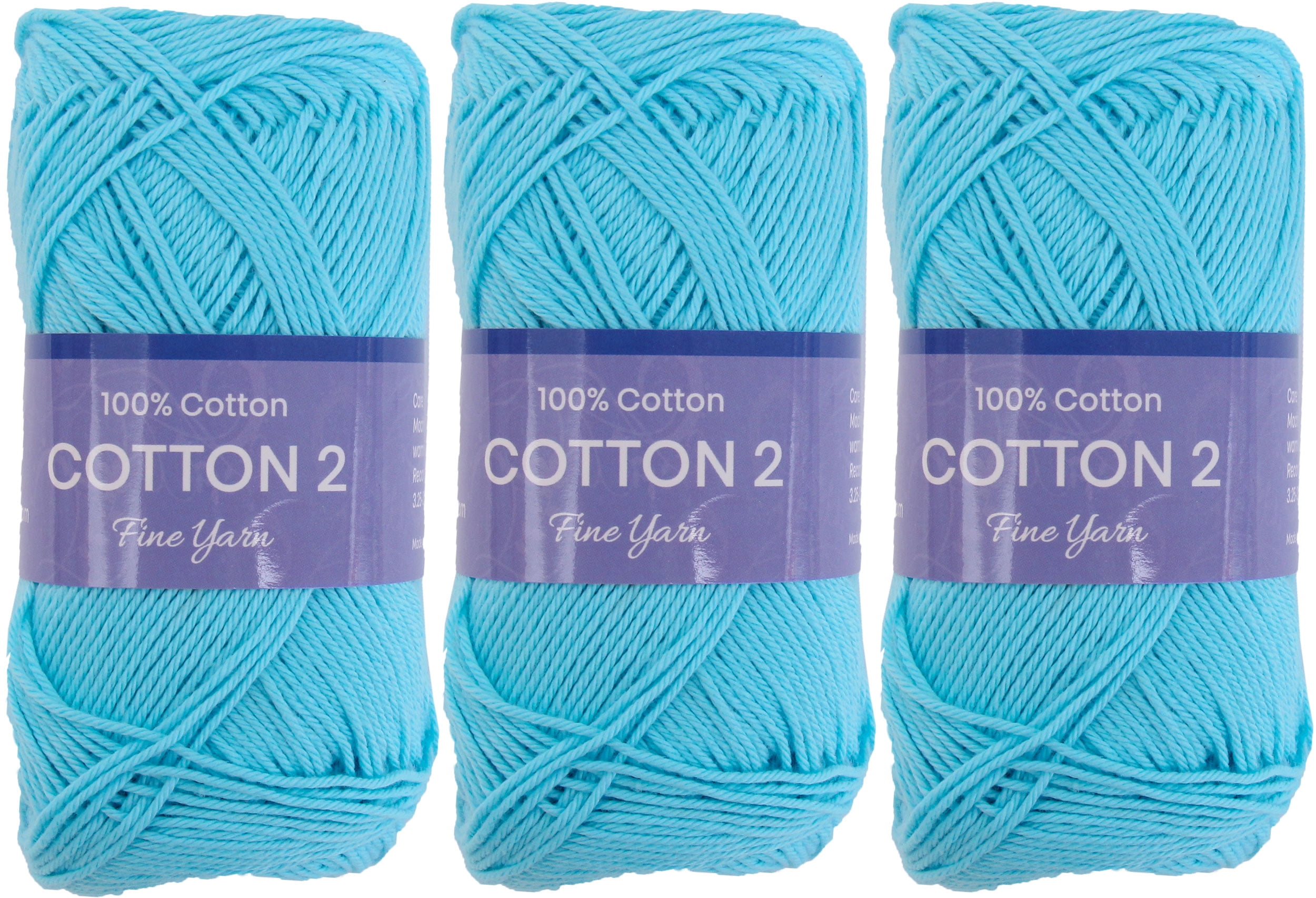 3 Pack Threadart 100% Pure Cotton Crochet Yarn Size 2 | Aqua | 50 gram Skeins | Fine #2 Yarn | 165 yds per Skein