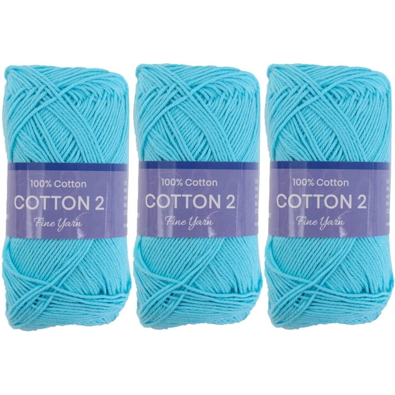 3 Pack Threadart 100% Pure Cotton Crochet Yarn Size 2 | Aqua | 50 gram Skeins | Fine #2 Yarn | 165 yds per Skein