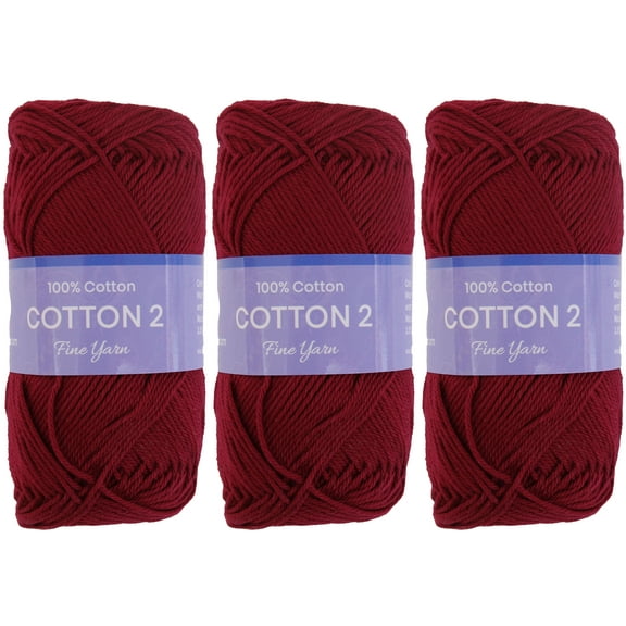 3 Pack Threadart 100% Pure Cotton Crochet Yarn Size 2 | Burgundy | 50 gram Skeins | Fine #2 Yarn | 165 yds per Skein
