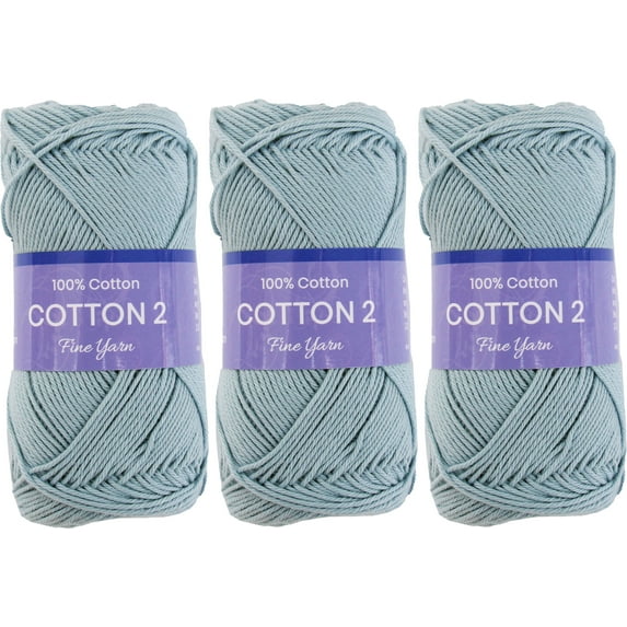 3 Pack Threadart 100% Pure Cotton Crochet Yarn Size 2 | Lt. Blue | 50 gram Skeins | Fine #2 Yarn | 165 yds per Skein