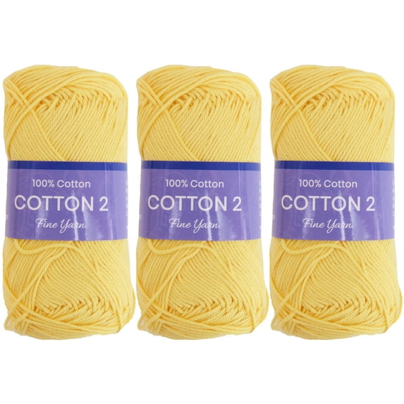 3 Pack Threadart 100% Pure Cotton Crochet Yarn Size 2 | Lt. Yellow | 50 gram Skeins | Fine #2 Yarn | 165 yds per Skein