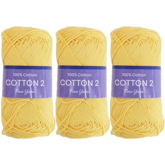 3 Pack Threadart 100% Pure Cotton Crochet Yarn Size 2 | Lt. Yellow | 50 gram Skeins | Fine #2 Yarn | 165 yds per Skein