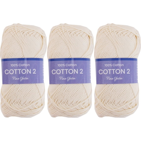 3 Pack Threadart 100% Pure Cotton Crochet Yarn Size 2 | Off White | 50 gram Skeins | Fine #2 Yarn | 165 yds per Skein