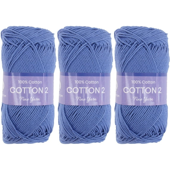 3 Pack Threadart 100% Pure Cotton Crochet Yarn Size 2 | Periwinkle | 50 gram Skeins | Fine #2 Yarn | 165 yds per Skein