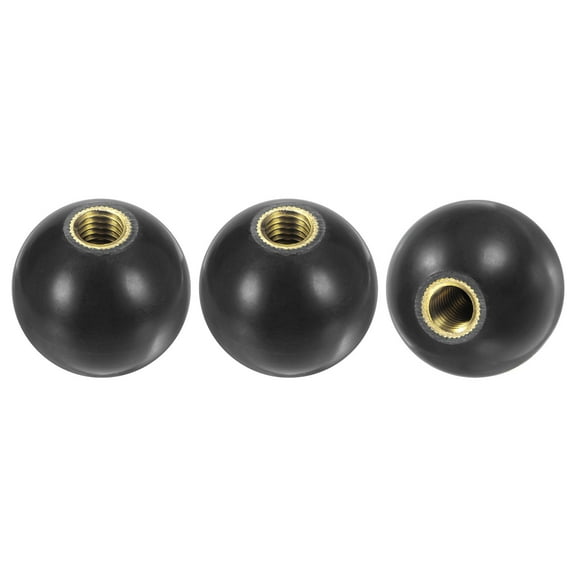 3-Pack Threaded Ball Knobs, M10 Female Thread 35mm Dia. Thermoset Phenolic Brass Insert Lever Handle [Black]