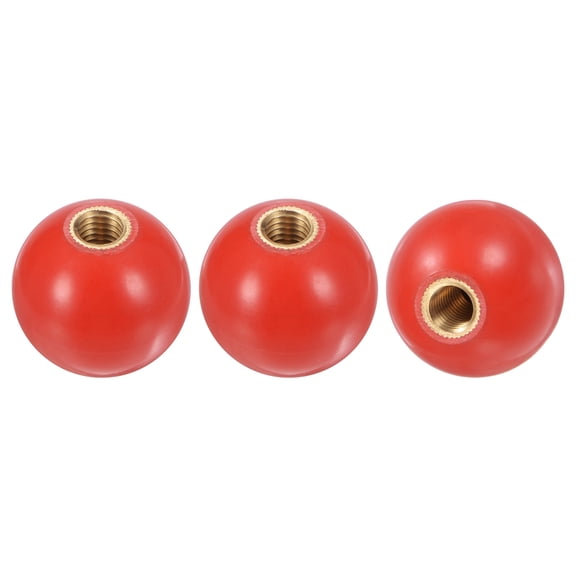 3-Pack Threaded Ball Knobs, M10 Female Thread 35mm Dia. Thermoset Phenolic Brass Insert Lever Handle [Red]