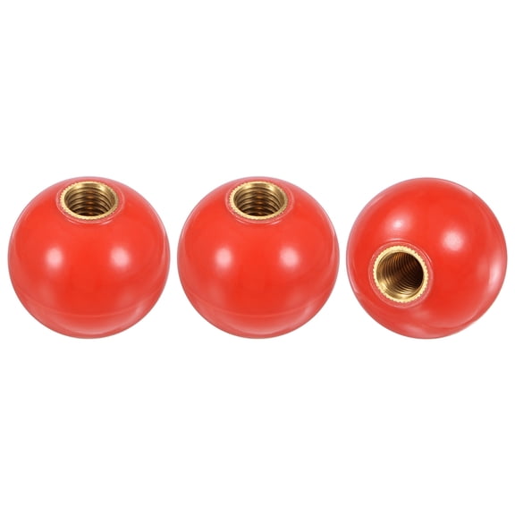 3-Pack Threaded Ball Knobs, M12 Female Thread 40mm Dia. Thermoset Phenolic Brass Insert Lever Handle [Red]