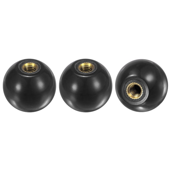 3-Pack Threaded Ball Knobs, M6 Female Thread 25mm Dia. Thermoset Phenolic Brass Insert Lever Handle [Black]