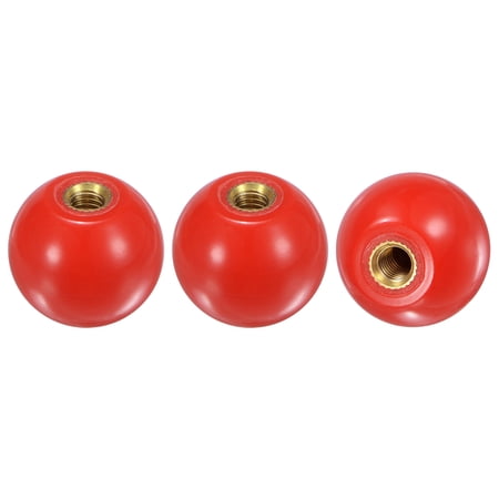 3-Pack Threaded Ball Knobs, M6 Female Thread 25mm Dia. Thermoset Phenolic Brass Insert Lever Handle [Red]
